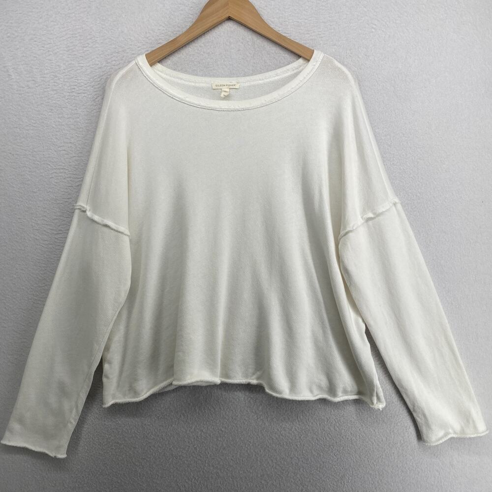 EILEEN FISHER Sweatshirt M Organic Cotton French Terry Pullover Top White